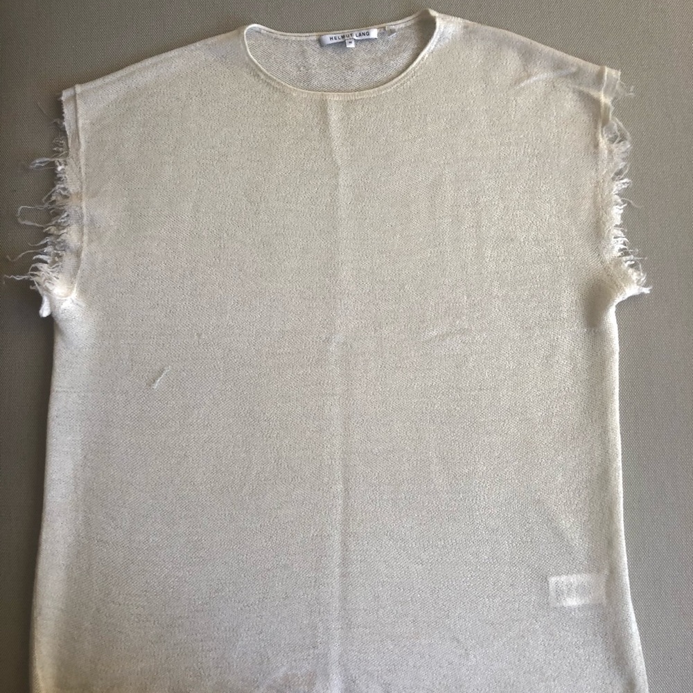 Cashmere sweater tank with frayed sleeve